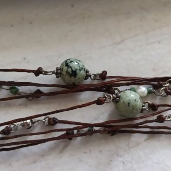 16" TURQUOISE, PEARL, STERLING & DALMATION STONE PENDANT HANDMADE NECKLACE - Picture 5 of 8